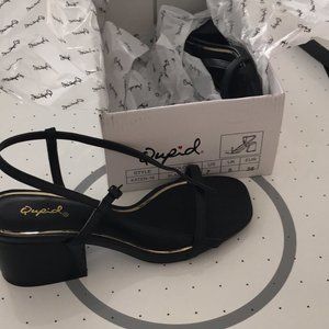 Qupid , Black Asymmetrical Block Heel sandals , size 7